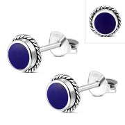 6pairs, Lapis Lazuli Round Stud Silver Earrings - e369